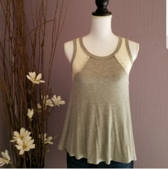 REWIND Grey & Off White Lace Swing Casual Top NWT - Picture 2 of 9